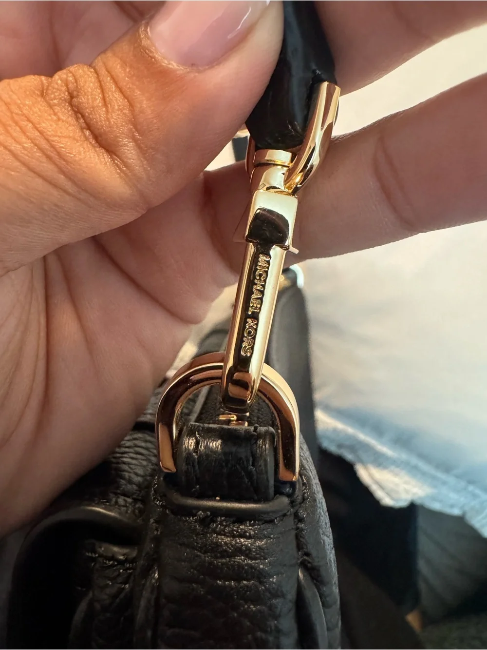 Michael Kors Zoe Black Pebbled Leather Shoulder Bag with Gold Hardware